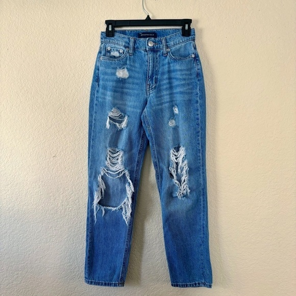 Aeropostale Denim - Aeropostale Mom Jeans 00 Distressed High Waisted Medium Wash Ripped Denim
